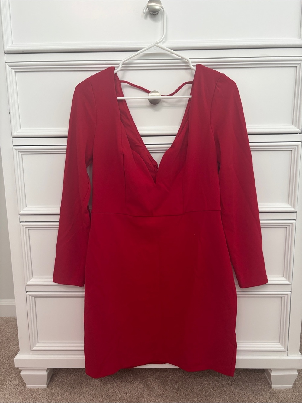 Express Red Long-Sleeve V-Neck Mini Dress